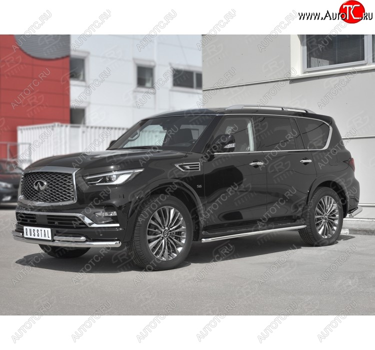 24 649 р. Защита переднего бампера (2 трубы Ø63 и 42 мм, нержавейка) SLITKOFF  INFINITI QX80  Z62 (2018-2024) 2-ой рестайлинг  с доставкой в г. Воронеж