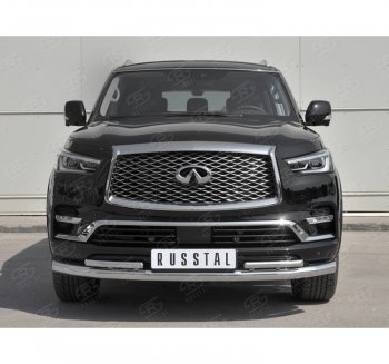 24 999 р. Защита переднего бампера (2 трубы Ø76 и 42 мм, нержавейка) SLITKOFF  INFINITI QX80  Z62 (2018-2024) 2-ой рестайлинг  с доставкой в г. Воронеж. Увеличить фотографию 4