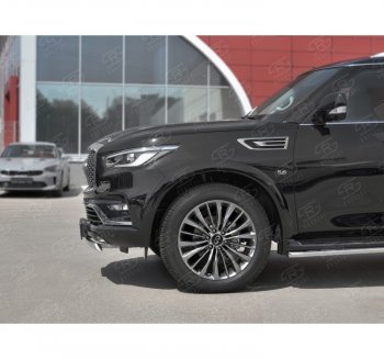 13 999 р. Защита переднего бампера (Ø75х42 мм, нержавейка) Russtal INFINITI QX80 Z62 2-ой рестайлинг (2018-2024)  с доставкой в г. Воронеж. Увеличить фотографию 2