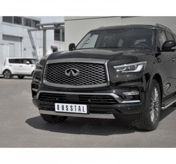 13 999 р. Защита переднего бампера (Ø75х42 мм, нержавейка) Russtal INFINITI QX80 Z62 2-ой рестайлинг (2018-2024)  с доставкой в г. Воронеж. Увеличить фотографию 3