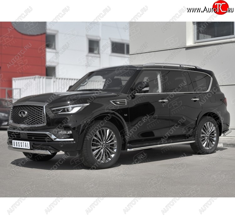 13 999 р. Защита переднего бампера (Ø75х42 мм, нержавейка) Russtal INFINITI QX80 Z62 2-ой рестайлинг (2018-2024)  с доставкой в г. Воронеж