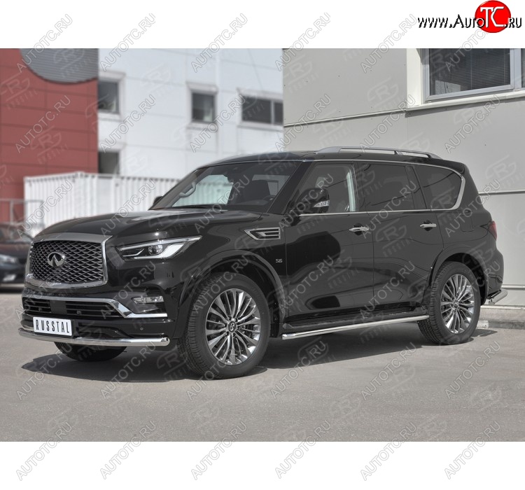 19 999 р. Защита переднего бампера (Ø63 мм, нержавейка) SLITKOFF  INFINITI QX80  Z62 (2018-2024) 2-ой рестайлинг  с доставкой в г. Воронеж