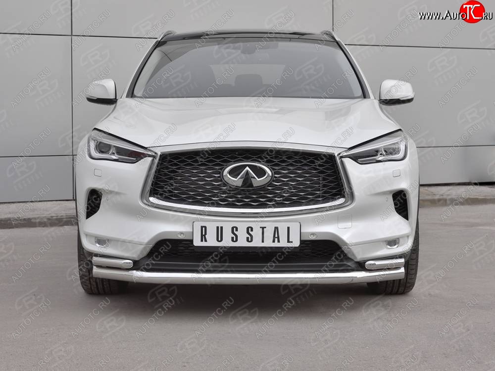 21 749 р. Защита переднего бампера (2 трубы Ø63 и 42 мм, нержавейка) SLITKOFF INFINITI Qx50 J55 (2017-2022)  с доставкой в г. Воронеж