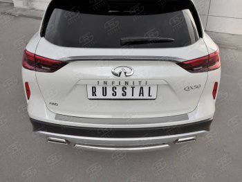 2 199 р. Защитная накладка на задний бампер Russtal (нержавейка зеркальная) INFINITI Qx50 J55 (2017-2022)  с доставкой в г. Воронеж. Увеличить фотографию 1