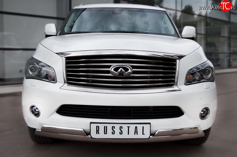 17 999 р. Защита переднего бампера (2 трубыØ76х42 мм, нержавейка) Russtal INFINITI QX56 Z62 (2010-2013)  с доставкой в г. Воронеж