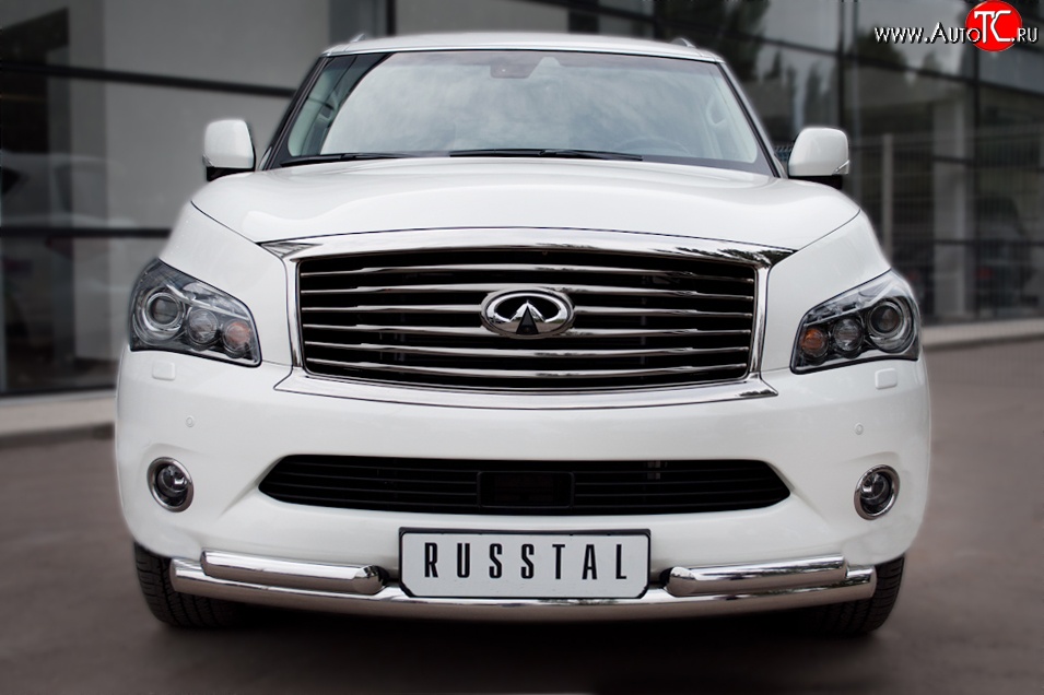 18 699 р. Защита переднего бампера (2 трубыØ76 и 63 мм, нержавейка) SLITKOFF INFINITI QX56 Z62 (2010-2013)  с доставкой в г. Воронеж