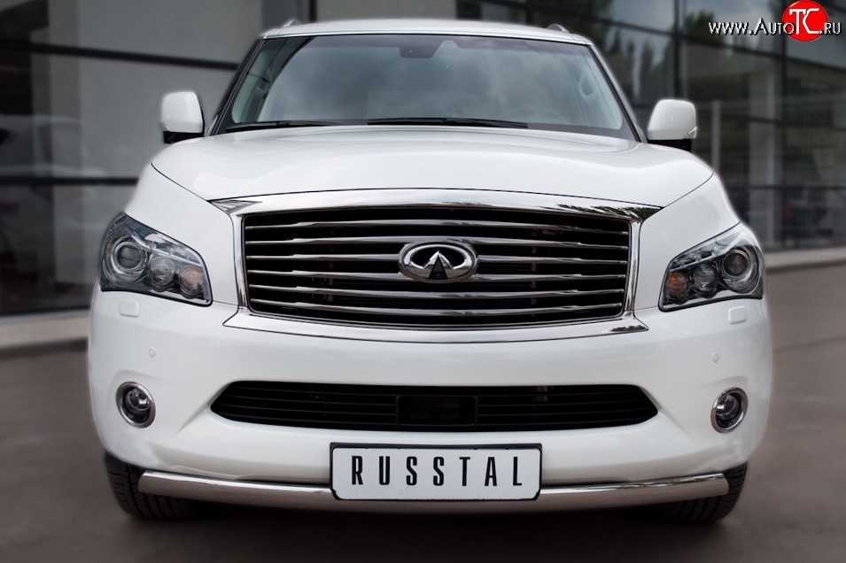 11 599 р. Защита переднего бампера (Ø75х42 мм, нержавейка) Russtal INFINITI QX56 Z62 (2010-2013)  с доставкой в г. Воронеж