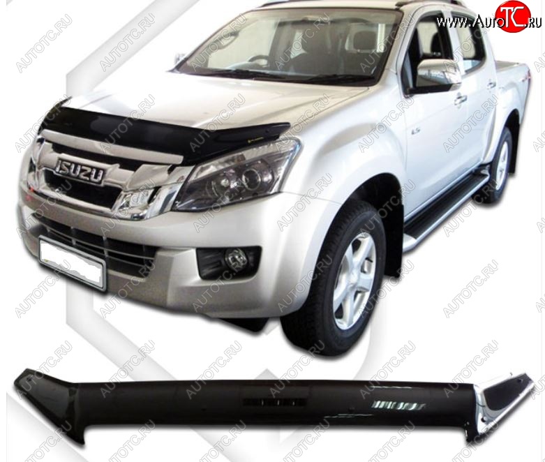 2 199 р. Дефлектор капота CA-Plastiс Isuzu D-Max RT85 DoubleCab дорестайлинг (2011-2017) (Classic черный, Без надписи)  с доставкой в г. Воронеж