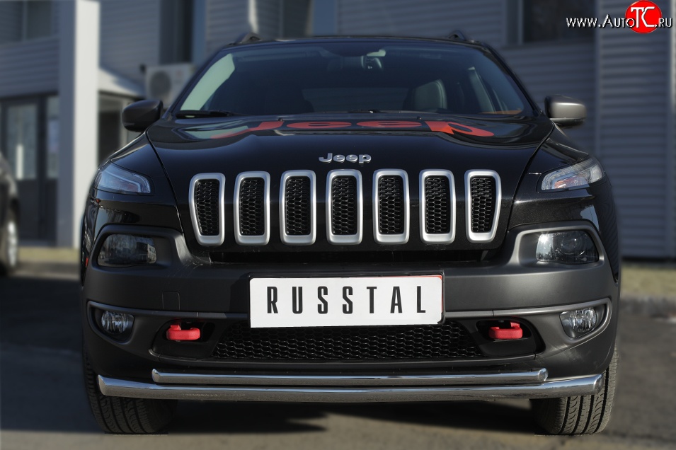 19 449 р. Защита переднего бампера (Trailhawk 2 трубыØ63 и 42 мм, нержавейка) SLITKOFF Jeep Cherokee KL дорестайлинг (2014-2017)  с доставкой в г. Воронеж
