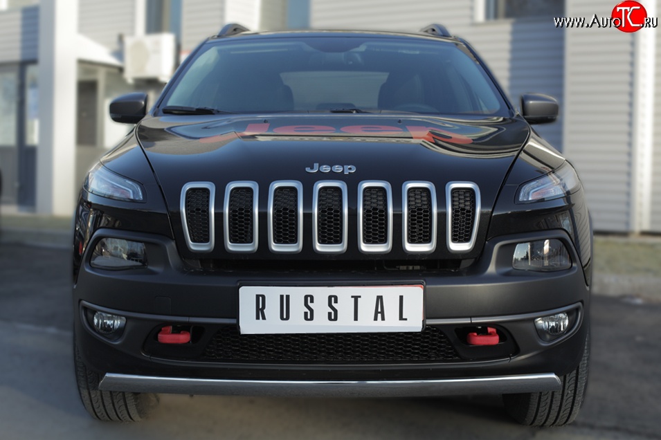 5 749 р. Защита переднего бампера (Trailhawk Ø75х42 мм, нержавейка) Russtal Jeep Cherokee KL дорестайлинг (2014-2017)  с доставкой в г. Воронеж