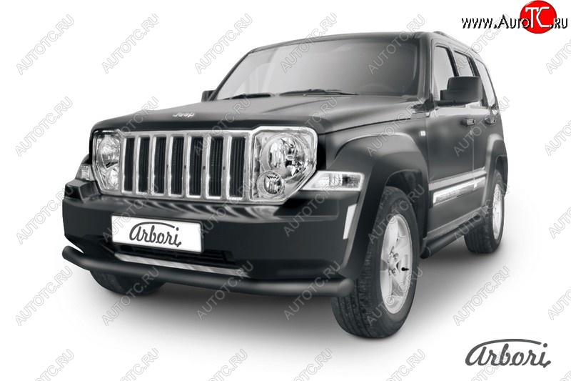 8 837 р. Защита переднего бампера Arbori (черная, 1 труба d76 mm). Jeep Cherokee KK (2007-2014)  с доставкой в г. Воронеж