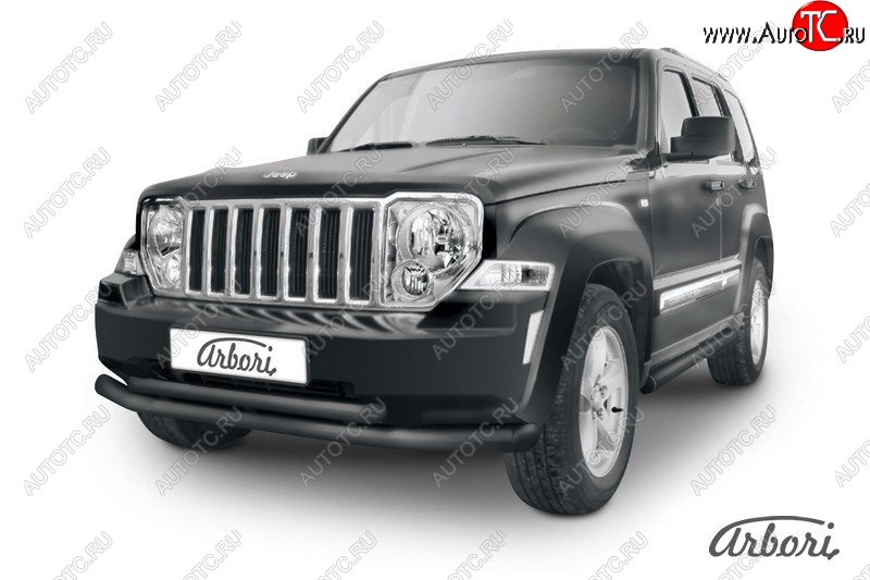 12 509 р. Защита переднего бампера Arbori (черная, 2 трубы d76 и 57 mm) Jeep Cherokee KK (2007-2014)  с доставкой в г. Воронеж