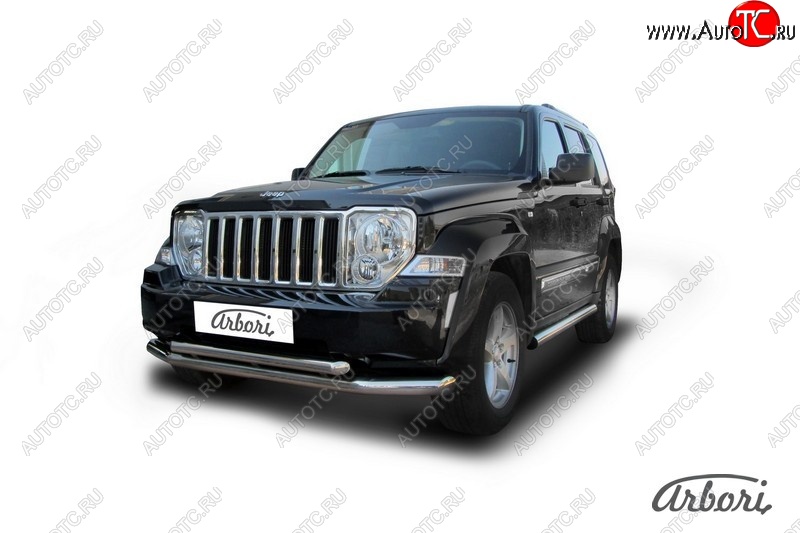 18 359 р. Защита переднего бампера Arbori (нержавейка, 2 трубы d76 и 57 mm) Jeep Cherokee KK (2007-2014)  с доставкой в г. Воронеж