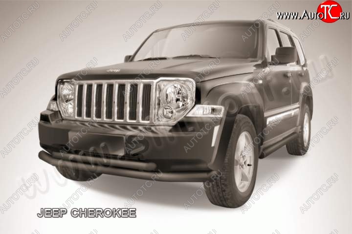 12 549 р. Защита переднего бампера из труб d76+d57 Slitkoff (двойная)  Jeep Cherokee  KK (2007-2014) (Цвет: серебристый)  с доставкой в г. Воронеж