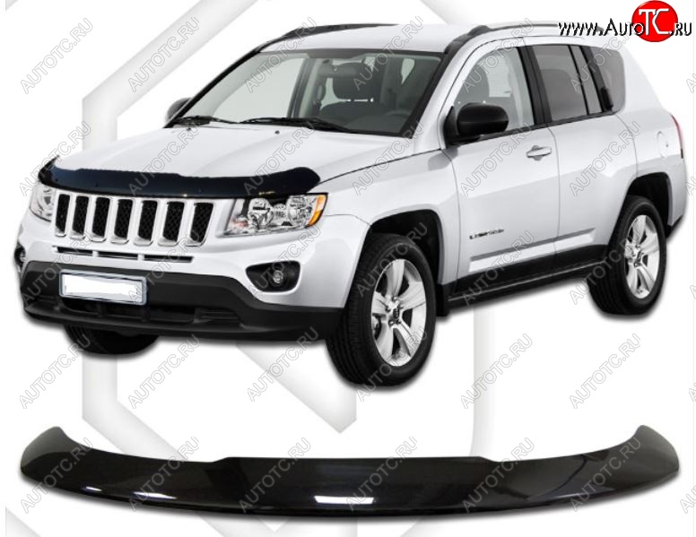 2 159 р. Дефлектор капота CA-Plastic  Jeep Compass  MK (2011-2015) рестайлинг (Classic черный, Без надписи)  с доставкой в г. Воронеж