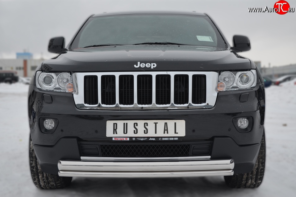 17 749 р. Защита переднего бампера (2 трубыØ76 и 42 мм, нержавейка) SLITKOFF Jeep Grand Cherokee WK2 дорестайлинг (2010-2013)  с доставкой в г. Воронеж
