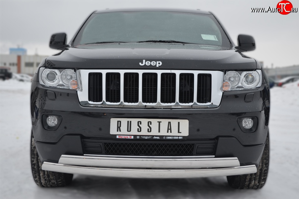 16 849 р. Защита переднего бампера (2 трубыØ75х42 мм, нержавейка) Russtal Jeep Grand Cherokee WK2 дорестайлинг (2010-2013)  с доставкой в г. Воронеж