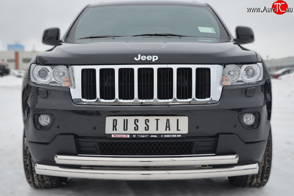 20 399 р. Защита переднего бампера (2 трубыØ76 и 63 мм, нержавейка) SLITKOFF  Jeep Grand Cherokee  WK2 (2010-2013) дорестайлинг  с доставкой в г. Воронеж