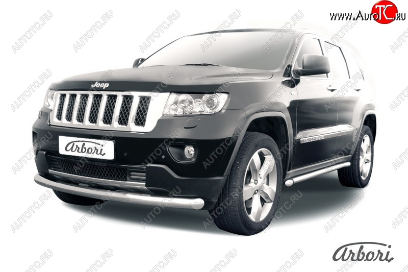 14 579 р. Защита переднего бампера Arbori (нержавейка, 1 труба d76 mm). Jeep Grand Cherokee WK2 дорестайлинг (2010-2013)  с доставкой в г. Воронеж