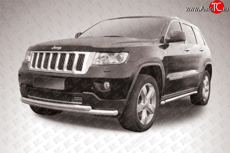 15 949 р. Двойная защита переднего бампера из труб диаметрами по 57 мм Slitkoff  Jeep Grand Cherokee  WK2 (2010-2013) дорестайлинг (Нержавейка, Полированная)  с доставкой в г. Воронеж