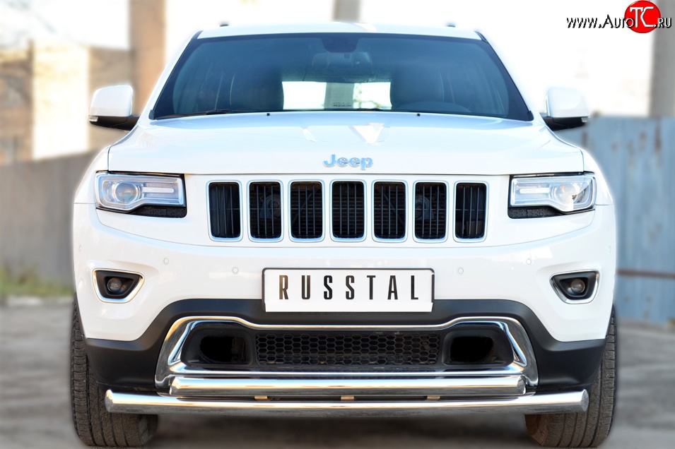 19 999 р. Защита переднего бампера (2 трубыØ76 и 63 мм, нержавейка) SLITKOFF  Jeep Grand Cherokee  WK2 (2013-2018) 1-ый рестайлинг  с доставкой в г. Воронеж