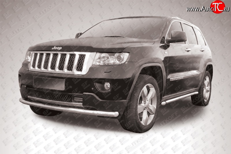 12 899 р. Одинарная защита переднего бампера из трубы диаметром 57 мм Slitkoff Jeep Grand Cherokee WK2 дорестайлинг (2010-2013) (Нержавейка, Полированная)  с доставкой в г. Воронеж