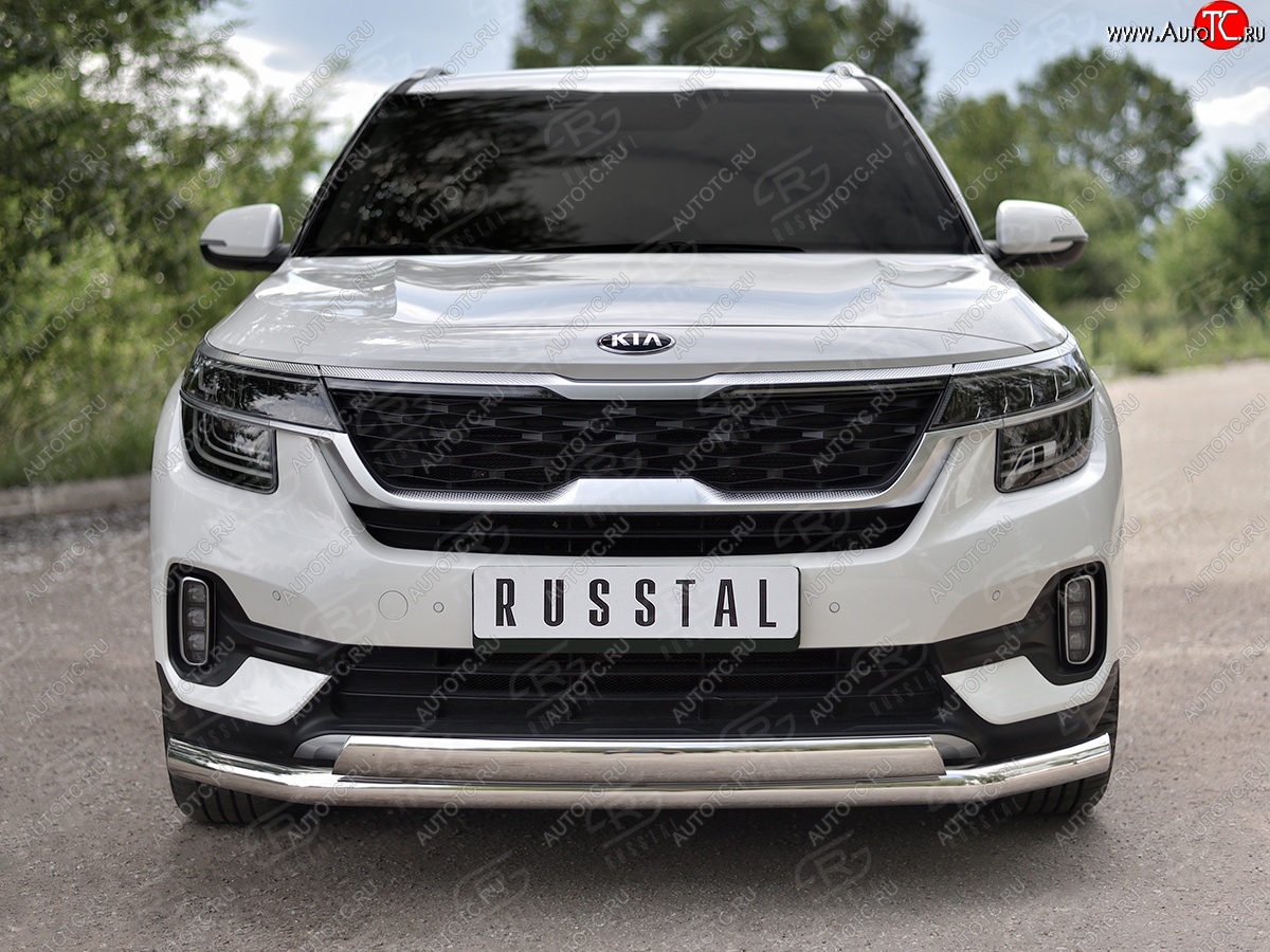 16 399 р. Защита переднего бампера (2 трубы Ø63 и 75х42 мм, нержавейка) Russtal KIA Seltos (2019-2025)  с доставкой в г. Воронеж