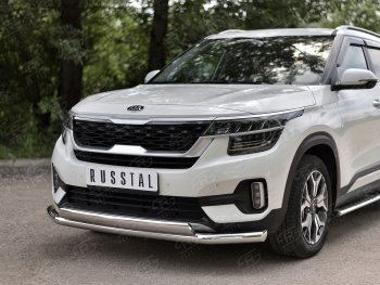 16 399 р. Защита переднего бампера (2 трубы Ø63 и 75х42 мм, нержавейка) Russtal KIA Seltos (2019-2025)  с доставкой в г. Воронеж. Увеличить фотографию 2