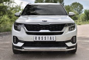 Защита переднего бампера (2 трубы Ø42 мм, нержавейка) SLITKOFF KIA Seltos (2019-2025)