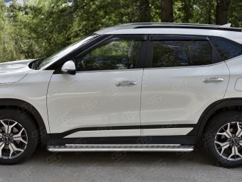 35 549 р. Порожки для ног SLITKOFF (Ø42 мм)  KIA Seltos (2019-2025) (Лист нержавейка, труба - нержавейка)  с доставкой в г. Воронеж. Увеличить фотографию 2