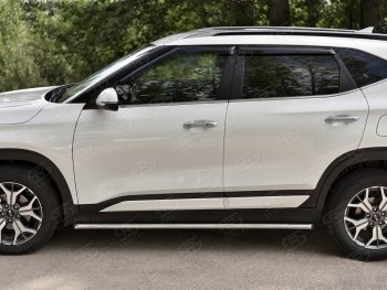 17 299 р. Защита порогов (Ø42 мм, нержавейка) SLITKOFF  KIA Seltos (2019-2025) (Металлические торцы под 45°)  с доставкой в г. Воронеж. Увеличить фотографию 2