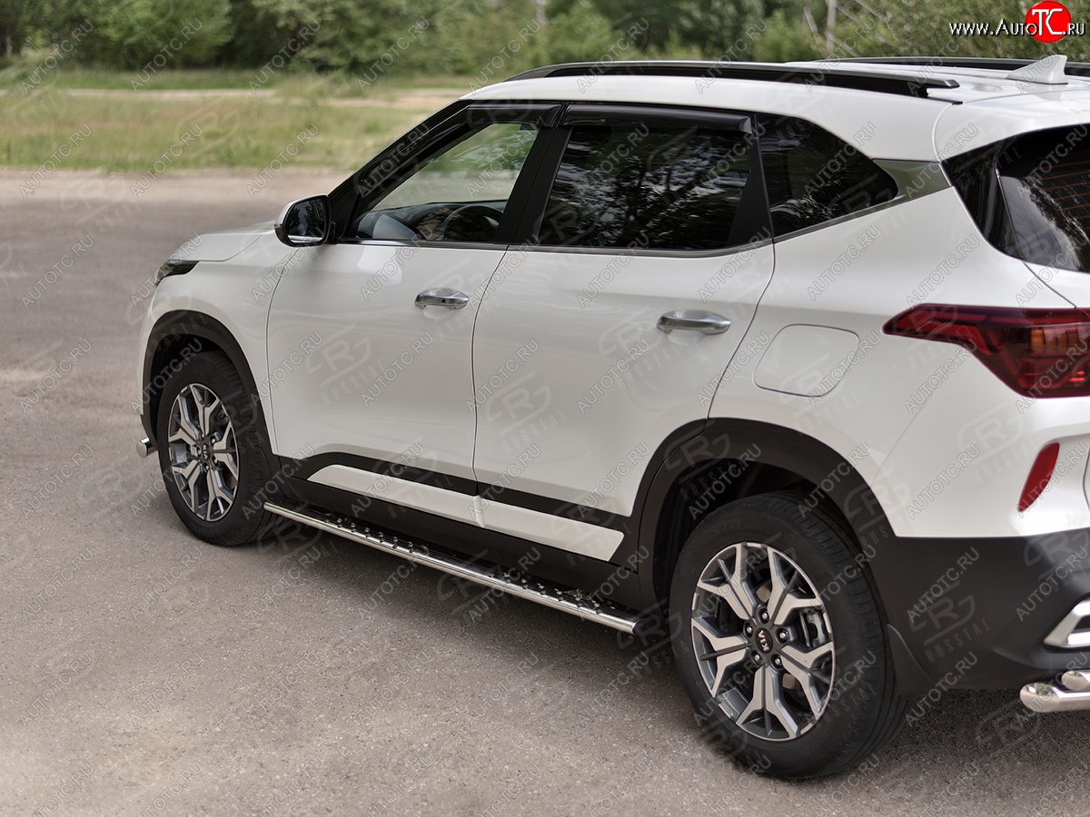16 649 р. Защита порогов (Ø75х42 мм с проступью, нержавейка) Russtal KIA Seltos (2019-2025)  с доставкой в г. Воронеж