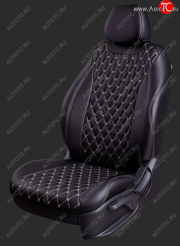 19 999 р. Чехлы для сидений Lord Autofashion Байрон (экокожа, спинка 60/40, 3 г-образных подголовника)  KIA Seltos (2019-2025) (Черный, вставка черная, строчка бежевая)  с доставкой в г. Воронеж