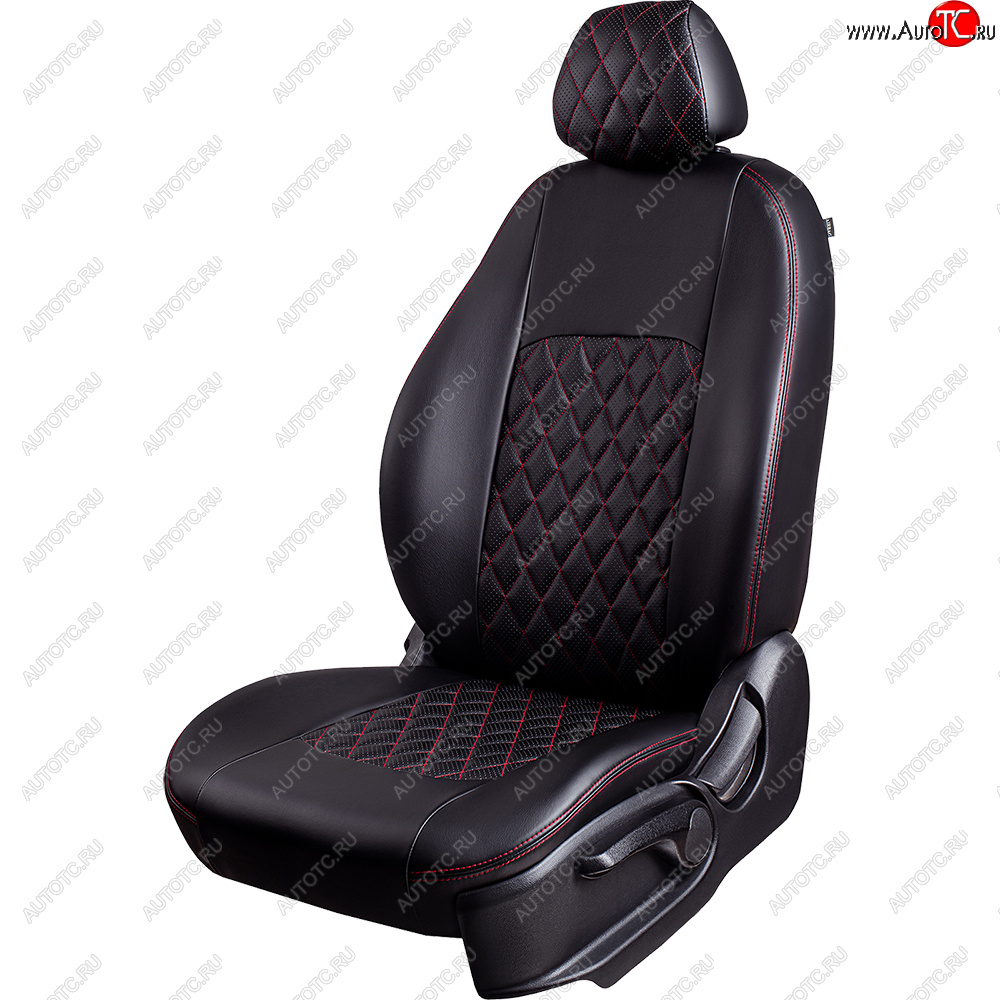 10 499 р. Чехлы для сидений Lord Autofashion Турин Ромб (экокожа, спинка 60/40, 3 Г-образных подголовника)  KIA Seltos (2019-2025) (Черный, вставка черная, строчка красная)  с доставкой в г. Воронеж