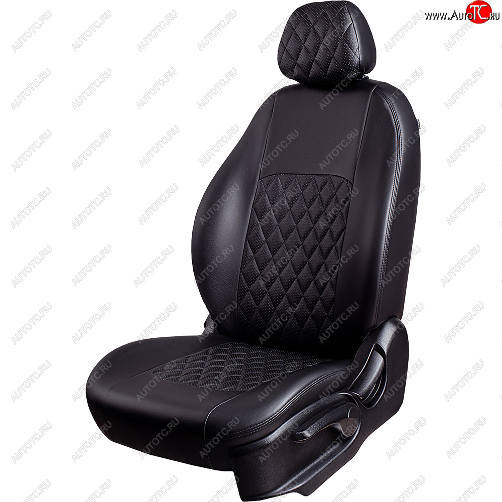 7 199 р. Чехлы для сидений Lord Autofashion Турин Ромб (экокожа, спинка 60/40, 3 Г-образных подголовника)  KIA Seltos (2019-2025) (Черный, вставка черная, строчка черная)  с доставкой в г. Воронеж