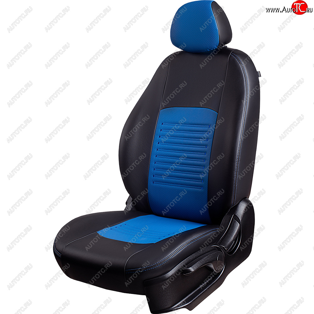 6 799 р. Чехлы для сидений Lord Autofashion Турин (экокожа)  KIA Seltos (2019-2025) (Черный, вставка синяя)  с доставкой в г. Воронеж