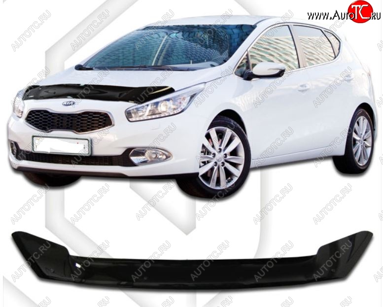 1 999 р. Дефлектор капота CA-Plastiс  KIA Ceed  2 JD (2012-2015) дорестайлинг, хэтчбэк (Classic черный, Без надписи)  с доставкой в г. Воронеж