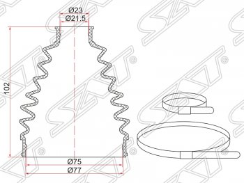 Пыльник ШРУСа (наружный) SAT (2 хомута. резина) Mazda 3/Axela BK дорестайлинг седан (2003-2006)