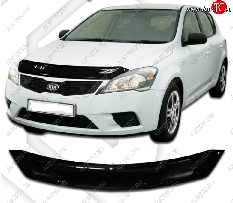 1 999 р. Дефлектор капота CA-Plastic  KIA Ceed  1 ED (2010-2012) рестайлинг, хэтчбэк 5 дв. (Classic черный, Без надписи)  с доставкой в г. Воронеж
