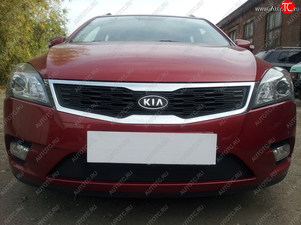 1 469 р. Защитная сетка на бампер Russtal (черная) KIA Ceed 1 ED рестайлинг, хэтчбэк 5 дв. (2010-2012)  с доставкой в г. Воронеж