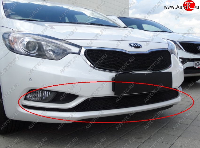 1 469 р. Нижняя защитная сетка на бампер Russtal (черная) KIA Cerato 3 YD дорестайлинг седан (2013-2016)  с доставкой в г. Воронеж
