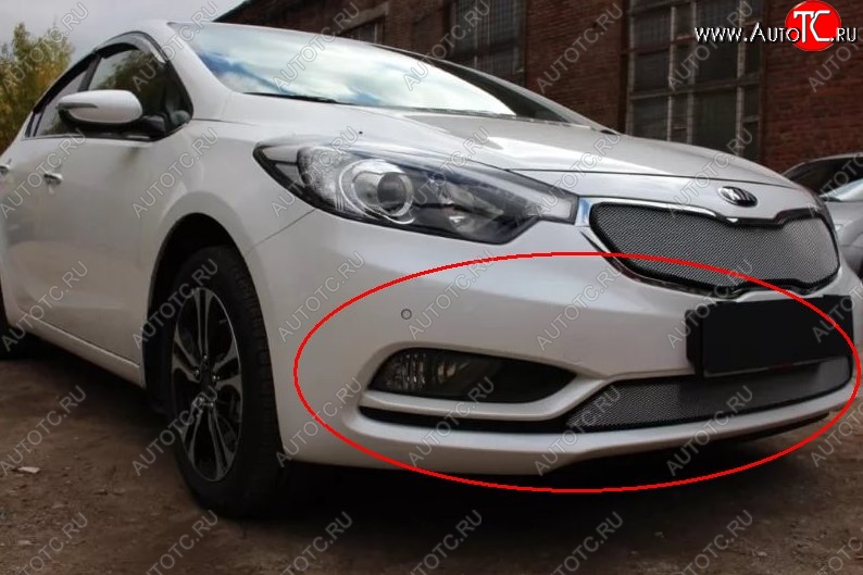 1 539 р. Нижняя защитная сетка на бампер Russtal (хром) KIA Cerato 3 YD дорестайлинг седан (2013-2016)  с доставкой в г. Воронеж