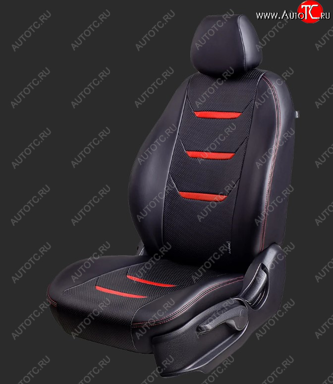 10 299 р. Чехлы для сидений Lord Autofashion Турин 2 (экокожа, спинка 40/60, 3 П-образных подголовника) KIA Cerato 4 BD дорестайлинг седан (2018-2021) (Черный, вставка черная/красная, строчка красная)  с доставкой в г. Воронеж