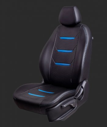 18 099 р. Чехлы для сидений Lord Autofashion Турин 2 (экокожа, спинка 40/60, 3 П-образных подголовника)  KIA Cerato  4 BD (2018-2025) дорестайлинг седан, дорестайлинг, хэтчбэк, рестайлинг седан (Черный, вставка черная/синяя, строчка синяя)  с доставкой в г. Воронеж. Увеличить фотографию 2
