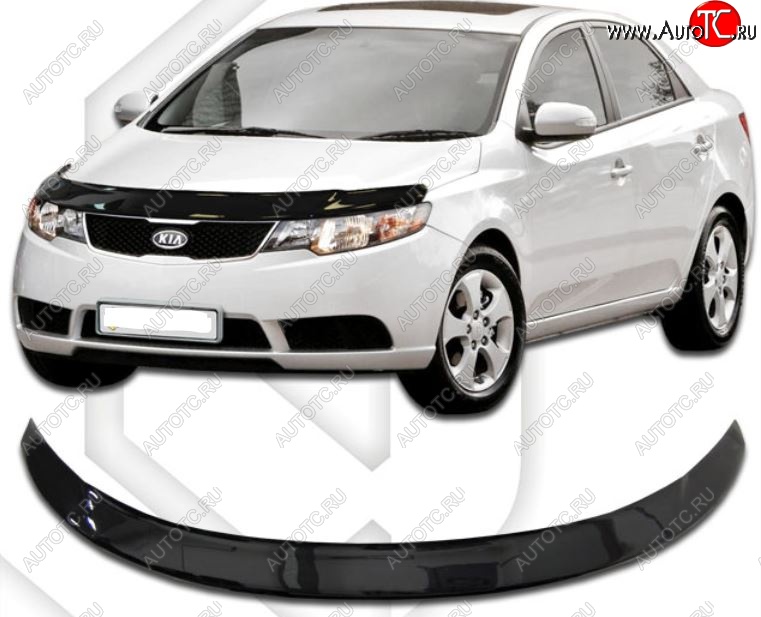 2 159 р. Дефлектор капота CA-Plastiс  KIA Forte ( седан,  хэтчбек) (2008-2013) (серия Classic черный, Без надписи)  с доставкой в г. Воронеж