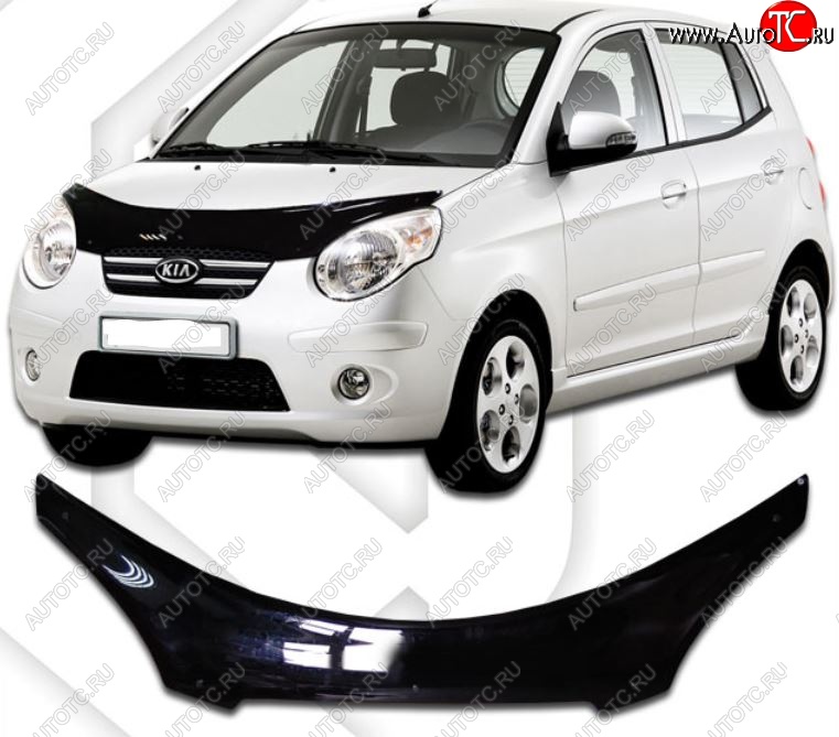 2 199 р. Дефлектор капота CA-Plastiс  KIA Picanto  1 SA хэтчбэк 5 дв. (2007-2011) 1-ый рестайлинг, 2-ой рестайлинг (Classic черный, Без надписи)  с доставкой в г. Воронеж