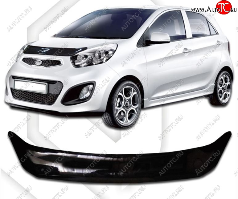 1 839 р. Дефлектор капота CA-Plastic  KIA Picanto  2 TA хэтчбэк 5 дв. (2011-2017) дорестайлинг, рестайлинг (Classic черный, Без надписи)  с доставкой в г. Воронеж
