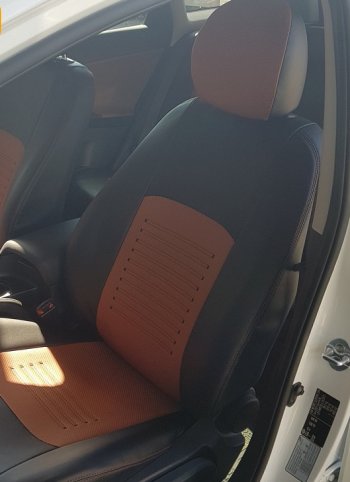 9 449 р. Чехлы для сидений Lord Autofashion Турин (экокожа) KIA Rio 3 QB рестайлинг седан (2015-2017) (Чёрный, вставка коричневая)  с доставкой в г. Воронеж. Увеличить фотографию 4