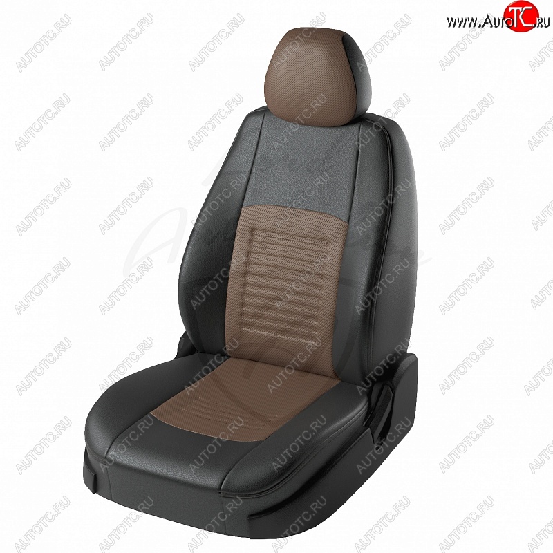 9 449 р. Чехлы для сидений Lord Autofashion Турин (экокожа) KIA Rio 3 QB рестайлинг седан (2015-2017) (Чёрный, вставка коричневая)  с доставкой в г. Воронеж