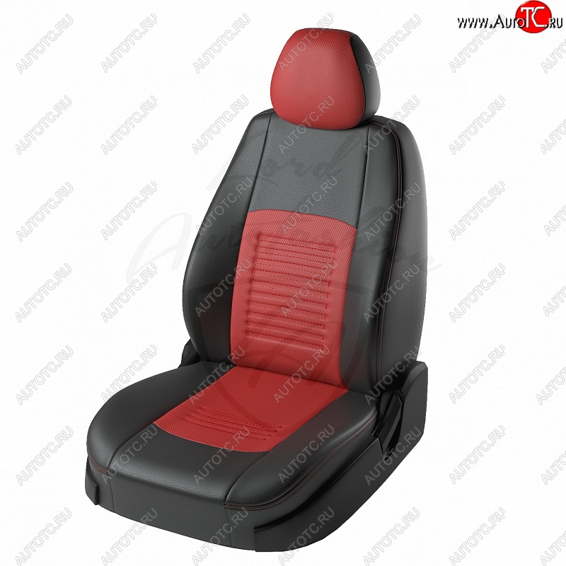 9 449 р. Чехлы для сидений Lord Autofashion Турин (экокожа) KIA Rio 3 QB рестайлинг седан (2015-2017) (Чёрный, вставка красная)  с доставкой в г. Воронеж